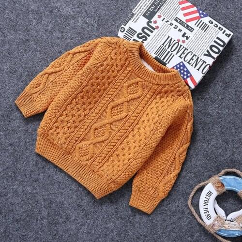 Children boys girl Knitted Sweater Solid Color autumn Winter Baby Plus velvet Keep warm kids clothes tops Sweaters coat