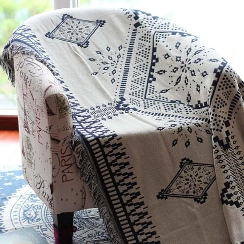 Double-sided Blankets Bohemian Geometric Pattern Thread Blanket Sofa/Bed/Plane Decorative Throws Knit Blanket with Tassel