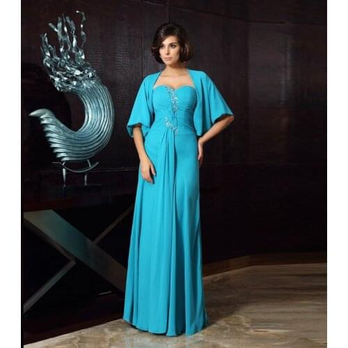 Hot Sale Graceful Blue Full Length Two Pieces Mother of the Bride Dresses Chiffon Sweetheart Beaded Pleating Wedding Guest Dress