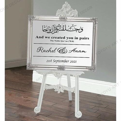 Personalised Wallaper Murals Wedding Party Welcome sign name created in pairs Vinyl Islamic arabic mirror board wall Decor Q12
