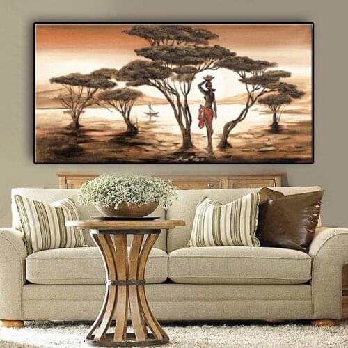African Woman Canvas Paintings The Wall Classical Sunset Landscape Prints and Posters Cuadros Wall Art Pictures Home Decoration