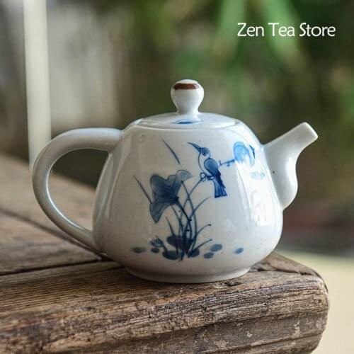 Hand-painted Lotus Bird Ceramic Teapot Handmade Household Simple Large Filter Hole Single Pot Kung Fu Tea Set Antique Teapot