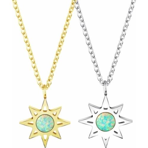2018 Fashion Shiny Natural Stone Opal Star Necklaces Pendant Green Color Body Jewelry Star of David Jewish Collar Necklace