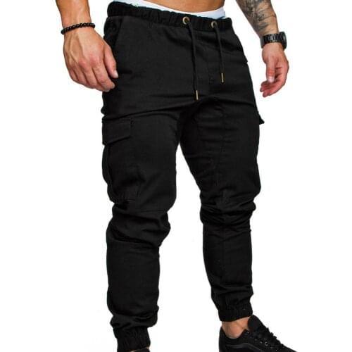 Men Casual Solid Color Pockets Waist Drawstring Ankle Tied Skinny Cargo Pants Men Fitness Bodybuilding Gyms Pants Sweatpants