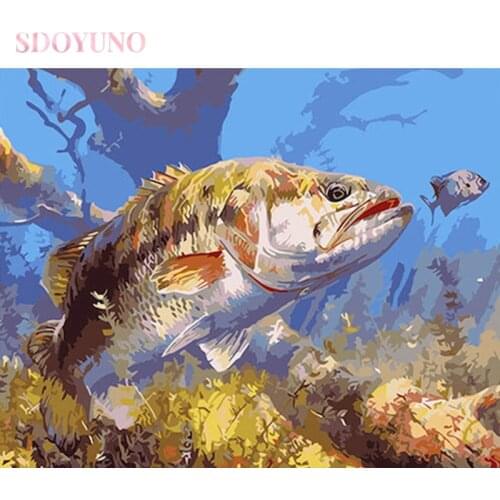 SDOYUNO Frame Painting By Numbers Animal Fish Acrylic Paints Handpainted Kits Canvas Drawing Unique Gift Home Wall Decor