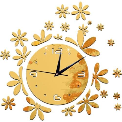 Wall clock coffee shop sitting room wall clock bedroom wall clock creative personality wall stick flower mirror clock