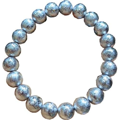 8mm Natural Gibeon Iron Meteorite Moldavite Bracelet Jewelry For Women Men Gift Crystal Stone Energy Beads Silver Strands AAAAA