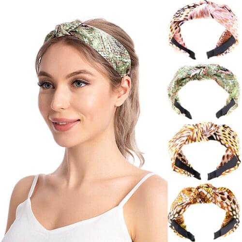 Vintage Snake Print Hairbands Headband Women New Knotted Fabric Bezel Hair Hoop Elastic Headwear For Hair Girls Hair Accessories