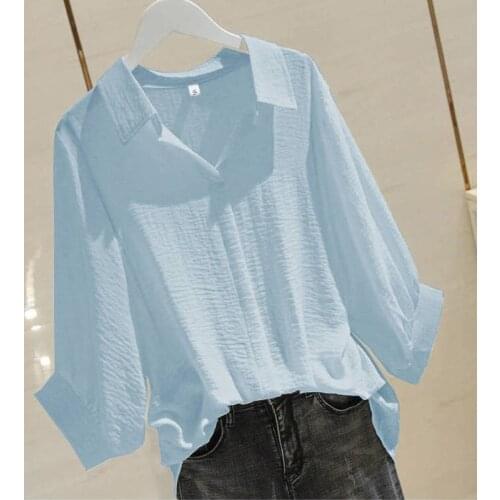 Plus size 5xl 2021 womens tops and blouses White shirt womens long sleeve Blue Shirt Silk Women Blouse Top white shirt female