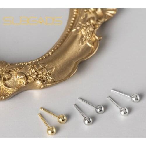 Real 925 Sterling Silver Small Round Bead Stud Earrings For Women Classic Ear Stick Ear Pin Ball Earrings Jewelry Gifts