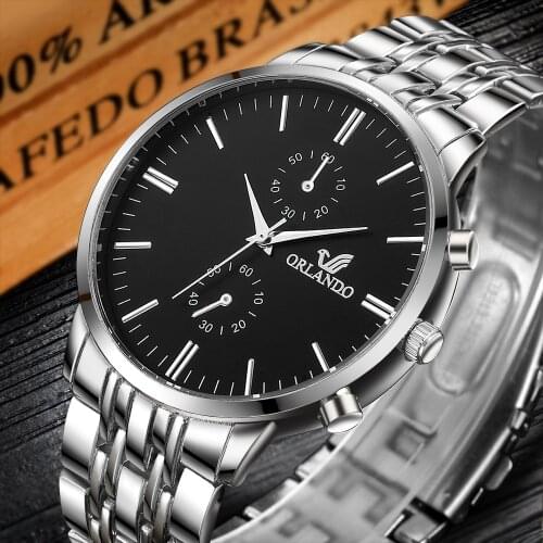 Orlando luxury brand European and American mens sports fashion business watch silver stainless steel strap case mens watch