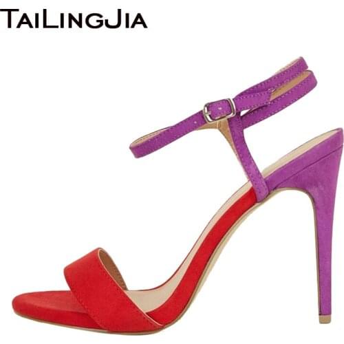 Strap Sandals Women Stilettos High Heel Party Shoes Ladies Elegant Faux Suede Dress Shoe Large Size Summer Sandal 2020 Female