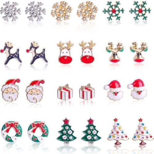 Santa Claus Stud Earring Gold Silver Color Small Snowflake Ear Studs Cartoon Christmas Tree Earrings for Girls Christmas Gifts