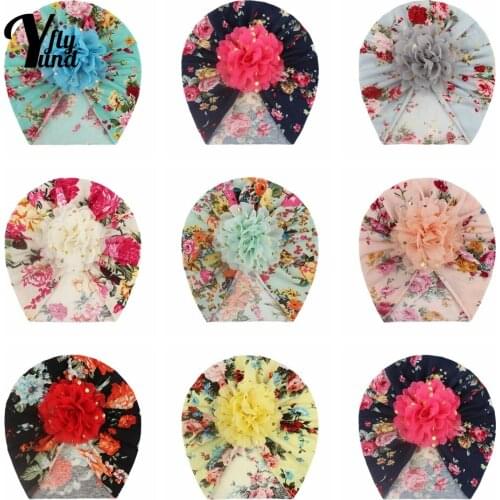 Yundfly 18*17 CM Toddler Soft Comfortable Flowers Hat Vintage Floral Pattern Baby Girl Turban Cap Newborn Headwear Birthday Gift