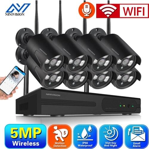 NINIVISION 8CH 5mp Cctv System Wireless Ip Camera NVR set 4/8Pcs H.265 video surveillance kit IR outdoor security camera system
