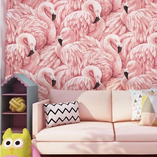 Nordic Pink Flamingo Wall Paper for Princess Girls Bedroom Living Room Background Wall Decal Non Woven Wall Papers Home Decor
