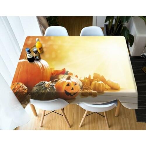 3D Pumpkin Lantern and Skull Pattern Tablecloth Waterproof Thicken Rectangular and Round Table Cloth for Wedding