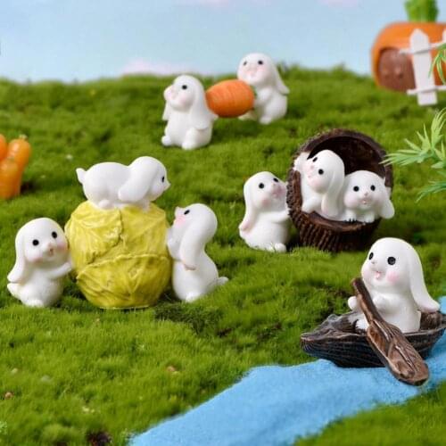 Rabbit Statue Mini Garden Decor Resin Non-fade Rabbit Figurines for Home