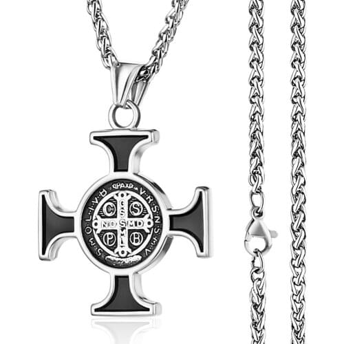 Stylish Jewelry Circle Letter Figure Cross Pendant&Necklace Stainless Steel Link Chains Necklaces Men Collar Boy Accessory NC033