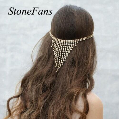 Stonefans Bohemian Wedding Rhinestone Tassel Headband Chain for Women Party Jewelry Bridal Hair Accessories Gold Chain Headpiece