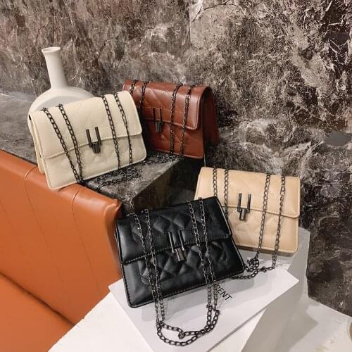 Retro Lattern Pattern Shoulder Messenger Bags Women PU Leather Hasp Chain Purse Autumn Winter Solid Color Crossbody Handbag