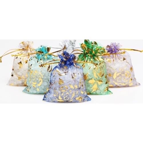 50pcs Random Mixed Drawable Organza Wedding Bags&pouches 7x9 9*12 11*16 13*18CM Many Colours