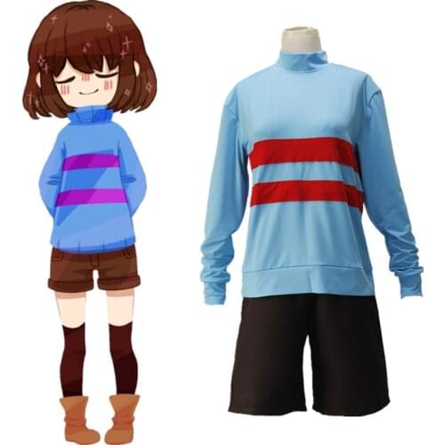 Unisex Game Undertale Chara Frisk Sweatshirts Halloween Cosplay Costume Casual Striped Long Sleeve Pullover Shorts Suit C45K154