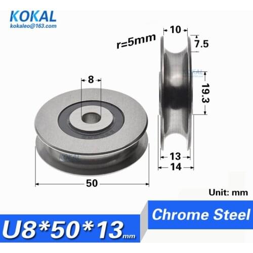[U0850-13]1pcs U608 628 698 U Groove Carbon Steel Deep Groove Ball Bearing Traces Walking Guide Rail Bearing Brand New 8X50X13mm