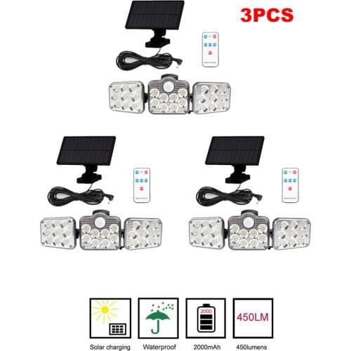 3pcs 138 led seperable remote Solar Light Outdoor Solar Lamp Powered 3 Modes PIR Motion Sensor Garden Decor Wall Street security