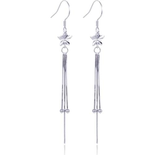 YJBR002931 New Jewelry S925 Sterling Silver Five-pointed Star Eardrop Girls Tassel Earline Round Bead Earrings