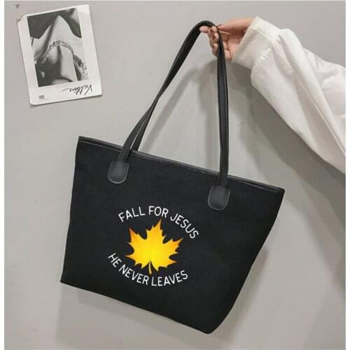 Fall for Jesus Printed Women Funny Canvas Tote Bag Shoulder Christian Church Bag Beach Bag Work Bag