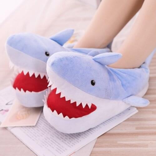 2021Cute Shark Shape House Women Cotton Slippers Autumn Winter Warm Indoor Floor Girls Shoes Cartoon Ladies Fluffy Slides