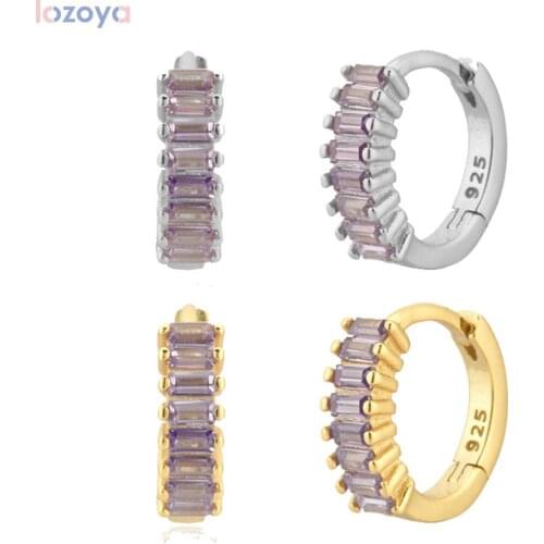 LOZOYA 925 Sterling Clips Jewellery Silver 2021 Purple Huggies Hoop Piercing Pendiente Earring Women Wedding Colorful Rainbow