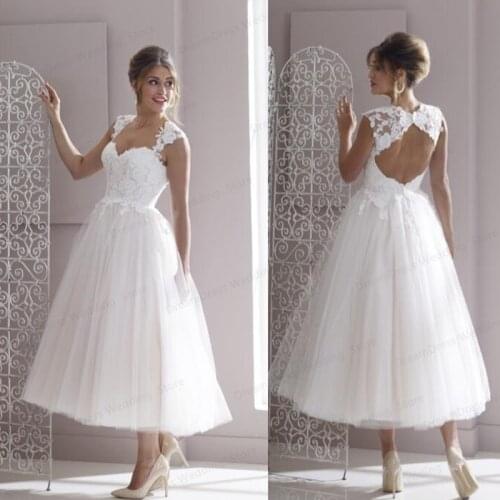 Vintage New Short Wedding Dress Sweetheart Ankle Length Open Back Bridal Gown Sleeveless Robe De Marieage Custom Made White