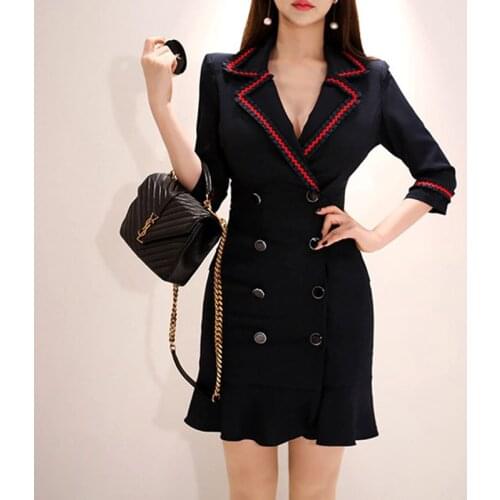 Fashion new arrival women mini sexy slim solid pencil dress double-breasted elegant temperament comfortable party formal dress