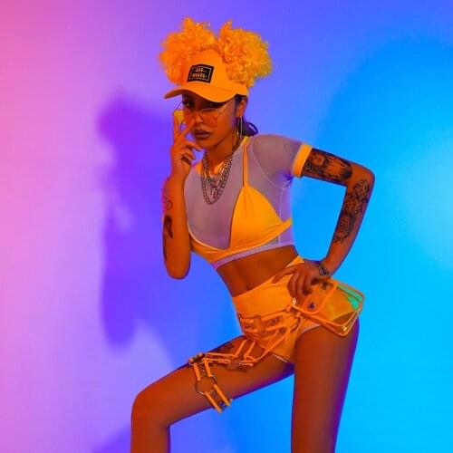 2020 Jazz Street Dance Clothing Sexy Yellow Outfits Women Gogo Dance Costumes Nightclub Bar DS DJ Costumes Rave Clothes DQS5239