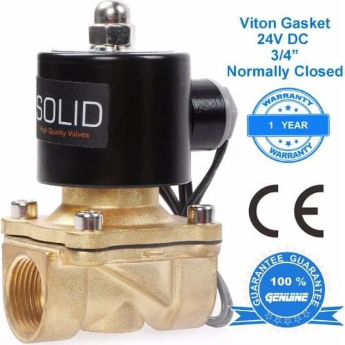 U.S. Solid 3/4" Brass Electric Solenoid Valve 24V DC Normally Closed, fuel air oil water, CE Certified