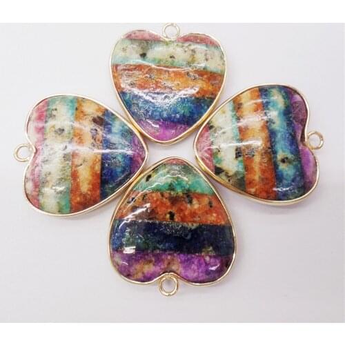 4Pcs 31x26x6mm Alloy Serging Colourful Sea Sediment Jasper Love Heart Pendant Beads DIY Jewelry Making Accessories M451