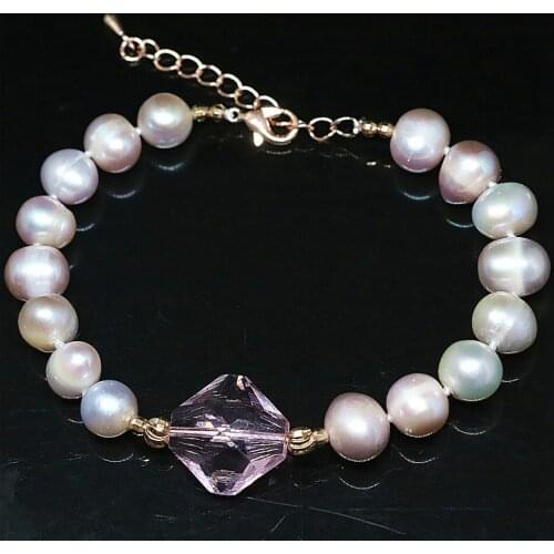 4 colos natural freshwater pearl beads 9-10mm special diy bracelet pink crystal fashion party jewelry 7.5inch B1404