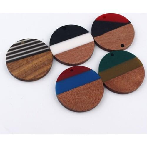 5pcs Vintage Striped Splice Wood Resin Earring Charms Handmade Bracelet Connectors Findings Diy Craft Jewelry Accessories
