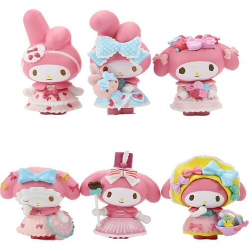 6Pcs Kuromi My Melody Cinnamoroll Anime Kawaii Models Doll Cartoon Periphery Kawaii Doll Pvc Double Edition Model Toys for Girl
