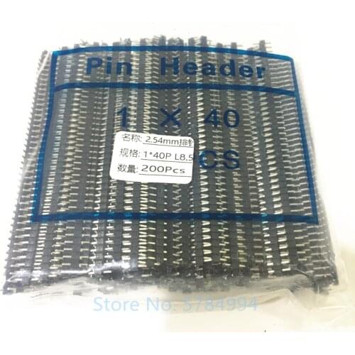 Free shipping 200pcs/lot 1*40Pin 2.54mm Single Row Straight Male Pin Header Needle length 8.5MM Strip For Arduino PCB 1x40P