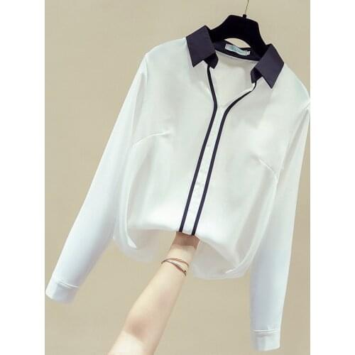 Long Sleeve Blouse Women Blusas Mujer De Moda 2021 Turn Down Collar Office White Blouse Chiffon Blouse Shirt Tops Blusa D879