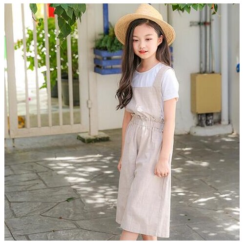 Cotton linen children wide leg summer pants for child girl loose pants mid calf teenager girl clothing 4 6 8 10 12 14 years