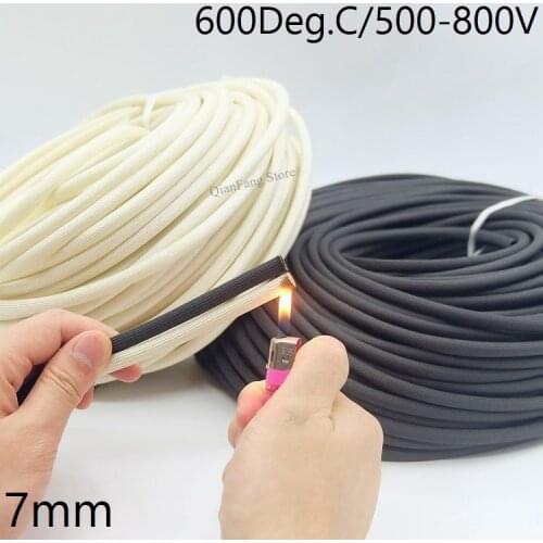 Dia 7mm Fiberglass Tube HTG Cable Sleeve Soft Chemical Fiber Glass Wire Wrap Protector Insulation High Temperature Pipe 600Deg