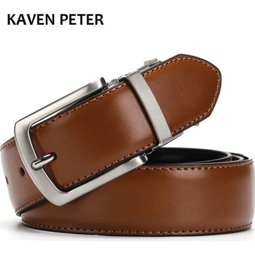 Mens Genuine Leather Belt Reversible For Jeans Male Rotated Buckle Dress Belts Designer Cowskin Leather Belts For Men Black