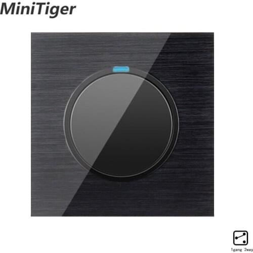 EsooLi Luxury 1 Gang 2 Way Random Click On / Off Wall Light Switch With LED Indicator Black Aluminum Metal Panel