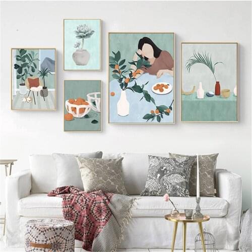 Food and Fruits Canvas Painting Scandinavian Posters Prints Vintage Girl Wall Art Pictures for Living Room Kitchen Home Decor