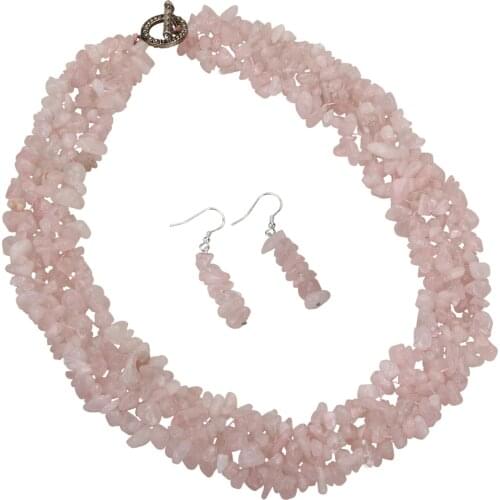 YACQ Rose Quartz 925 Sterling Silver Wide Layers Choker Necklace Dangle Drop Earrings Jewelry Set Gifts for Women Mom Teen Girl