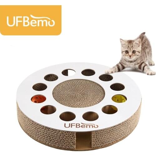 UFBemo Cat Toy Scratcher Kitten Pet Catnip Bed Scratch Pet Products Corrugated Claw Round Cardboard Training Toy with Ball